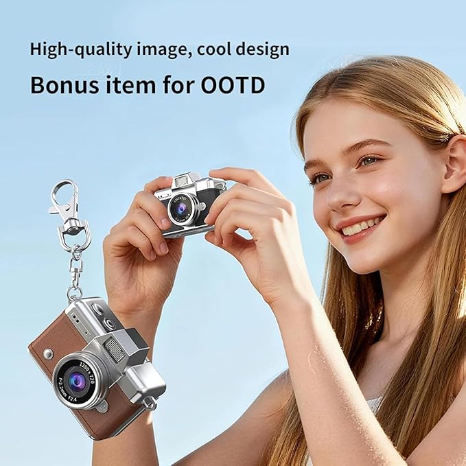 2026 New Mini Digital Camera with 1.47 in Flip LCD Screen, 1080p Retro Mini Ccd Camera for Selfie, Keychain Digital Camera with 128GB Card, Pocket-Sized Gadget for Travel, Birthdays