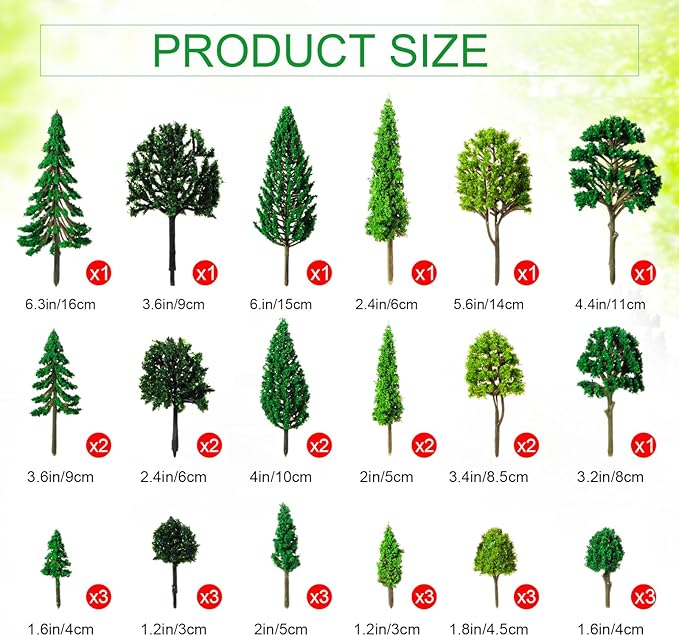 Skylety 35 Pieces Model Trees 1.2-6.3 Inch Mixed Miniature Trees Diorama Supplies Fake Plants Train Scenery Landscape Christmas Village Architecture DIY Crafts(Mixed Green,Multiple Tree)