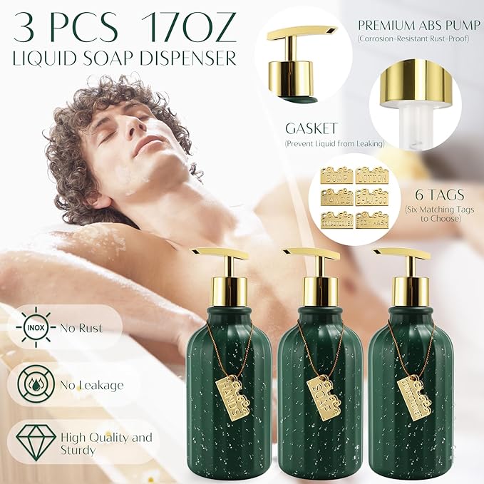 WSBArt 17PCS Bathroom Accessory Set Bathroom Set Hunter Green Bathroom Accessories,Toilet Brush, Trash Can, Qtip Holder Dispenser& 3PCS Soap Dispenser