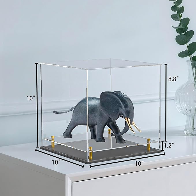 Acrylic Display Case with Floating Shelf & Thick Base – UV-Protected Collectible Showcase for Souvenirs, Figurines, and Memorabilia (10" Lx10 Wx10 H)
