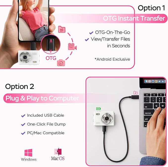 Dienspeak Mini Camera 1080P HD Video Recorder - Keychain Digital Camcorder with 64GB Card, 0.96" HD Display, Long Battery Life, Ultra-Portable Tiny Camera for Travel/Vlog/Night Shots, White