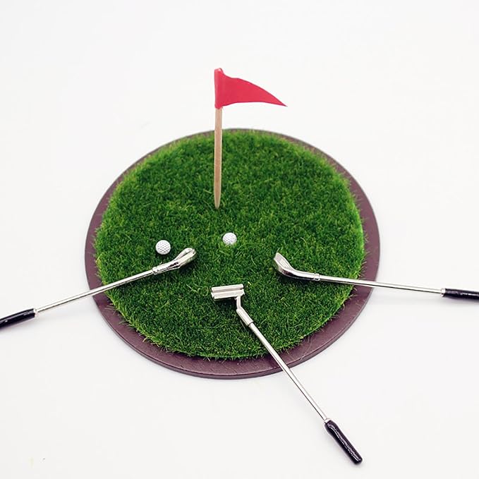 Gxsterd Dollhouse Miniature Golf Set with 3 Golf Clubs, 2 Golfs Balls, Flag and Grass for 1:6 or 1:12 Dollhouse Decorations