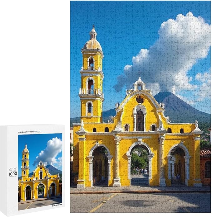 Jigsaw Puzzles for Adults 1000 Piece - Famous Arch and Volcano View Antigua Guatemala Holiday Wooden Puzzle,Unique Gifts for Wall Art，Family Puzzles，Challenge Puzzles Puzzle Games