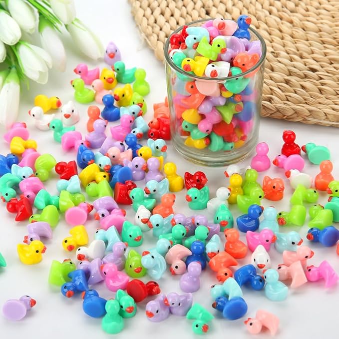 240pcs Mini Ducks, Tiny Resin Duck Figurines Colorful Plastic Small Ducks Bulk for Miniature Landscape Aquarium Potted Fairy Garden Home Dollhouse Decor Accessories Party Favors Toys Gifts