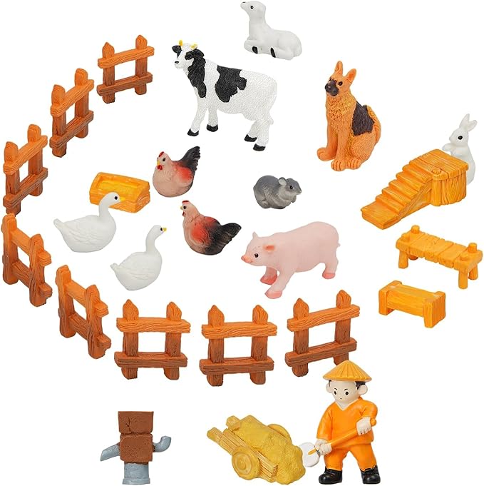30pcs Mini Farm Animals Figurines Playset, Mini Resin Figurines for Fairy Garden Accessories, Garden Lawn Landscape Decor, Dollhouse, Succulents & Home Decoration