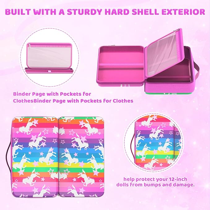 LININYHAO Carrying Case Compatible with Barbie Dolls 12-Inch,Case to Hold Dolls and Clothes, Much Pocket for Doll’s Clothes, Accessories, Fits 6 Dolls & Accessories,Bag Only(3-rainbow)