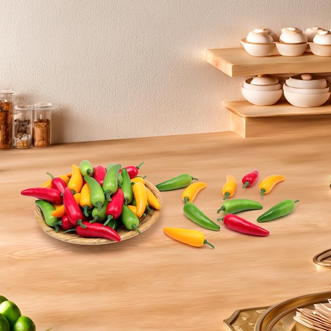 Gresorth 60pcs Artificial MINI Pepper Chili Fake Vegetable Decoration Home Kitchen Party Christmas