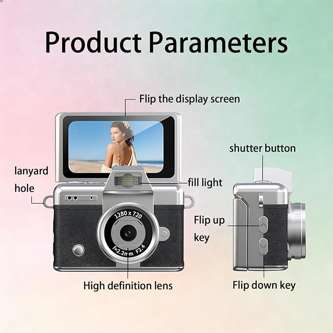 Pyxfeiiu Mini Keychain Camera,1080p Video Mini Digital Camera,Retro Flip Screen Small Bodycam,with Adapter and 32GB Card (Expandable to 128GB),USB Charging Long Battery Life for Kid,Travel,Vlog