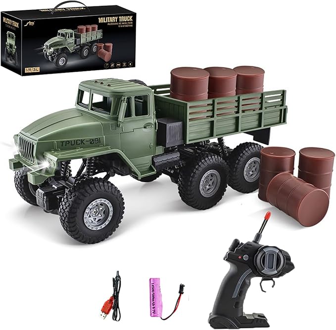 RC Military Truck, 1:16 Military Carrier Car Off-Road Crawler Transpotr Truck 6WD with LED Light for Teen Adults