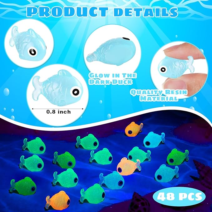 LHSYFBZ 48Pcs Luminous Mini Resin Fish, Miniature Glow in The Dark Fish Ornament for Garden, Landscape, Aquarium, Dollhouse, Birthday Party, Room Crafts Decor