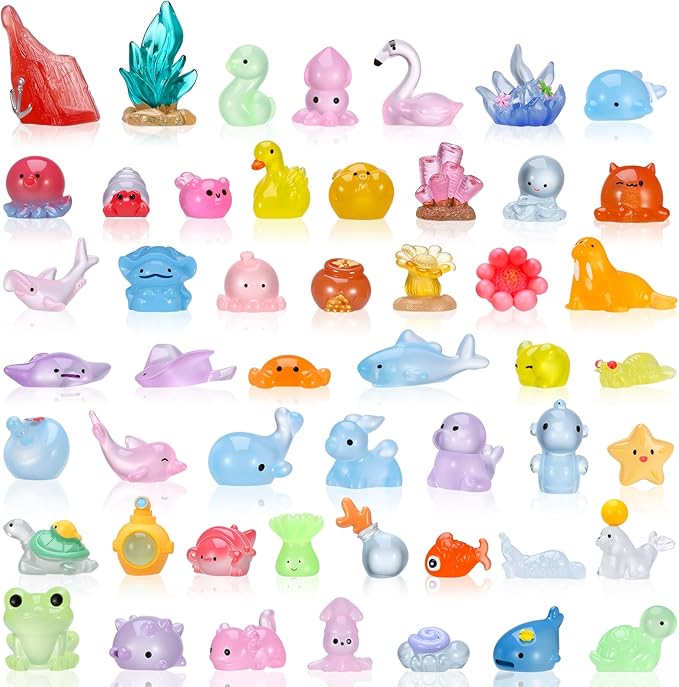 50 Pcs Mini Ocean Resin Animals Figures, Tiny Sea Animals Figurines Marine Miniature Resin Aquarium Ornaments Decorations for DIY Miniature Scenes Dollhouse Decor Fairy Garden Accessories