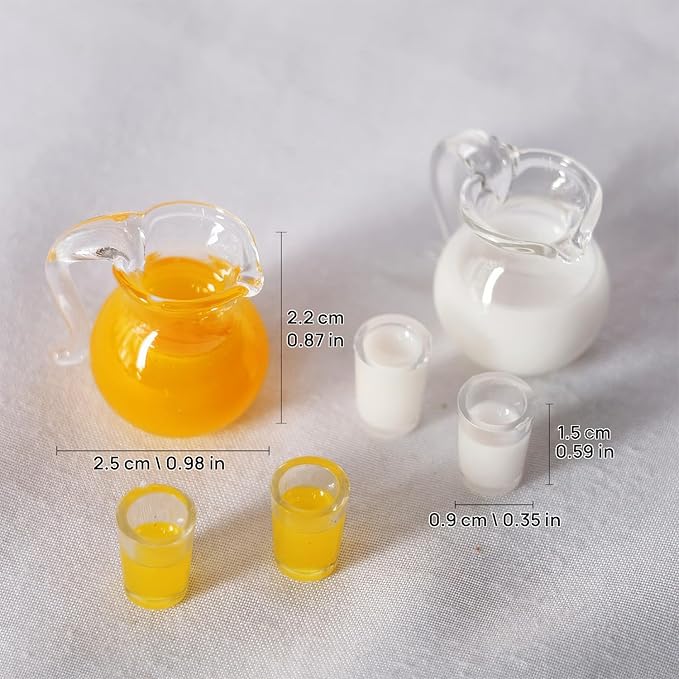 3pcs Miniature Pitcher Set, Dollhouse Miniatures Drinks, Mini Juice/Milk Glass Set, Realistic Dollhouse Accessories, Not Edible (Milk Set)