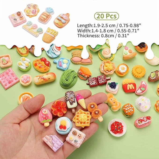 Dollhouse Miniature Food, Cute Mixed Afternoon Tea Bread Figures Toys Mini Resin Foods Trinkets for Pretend Play Kitchen Cooking Game & Doll House Decor (Mixing Colors, 20pcs)
