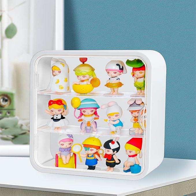 Display Case for Figures, 3 Tiers Clear Wall-Mounted Doll Storage Box, Acrylic Dustproof Action Figure Display Case with Magnetic Door Fit for Collectibles Mini Toys Lego Pop Mart, White