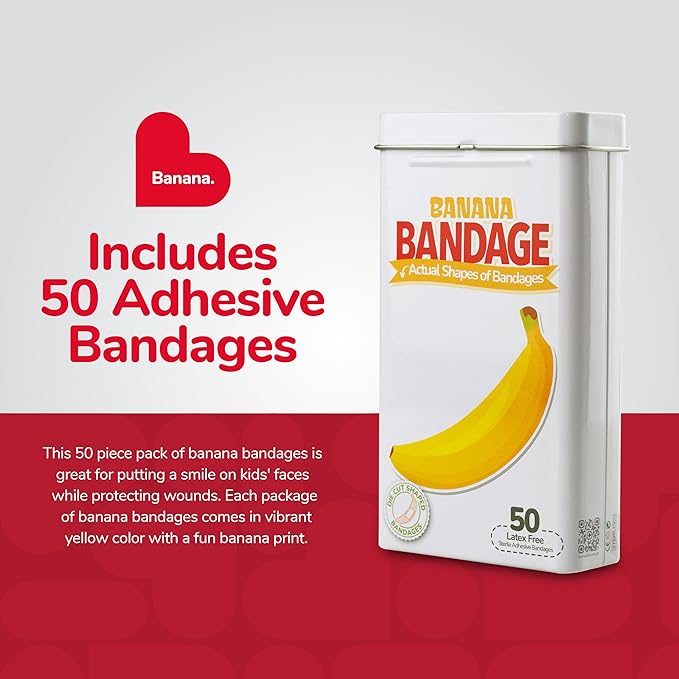 BioSwiss Bandages, Banana Shaped Self Adhesive Bandage Set, Latex Free, Sterile Wound Care, 50 Count