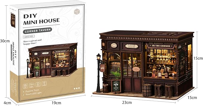 DIY Book Nook Kit - Corner Miniature Wooden House Toy Model,3D Puzzle Tiny House Bookshelf Insert Decor for Adults,Teens,Creative Christmas/Birthday Gift for Book Lovers,Friends,Family (Tavern)