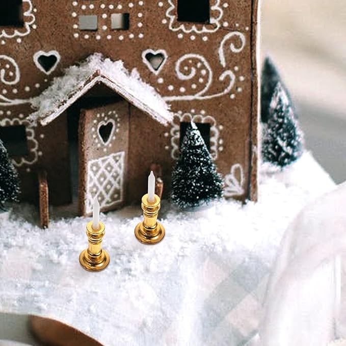 2Pcs Gold 1/12 Miniature Candle Holder Candlestick Dollhouse Accessories, DIY Micro Landscaping Decor