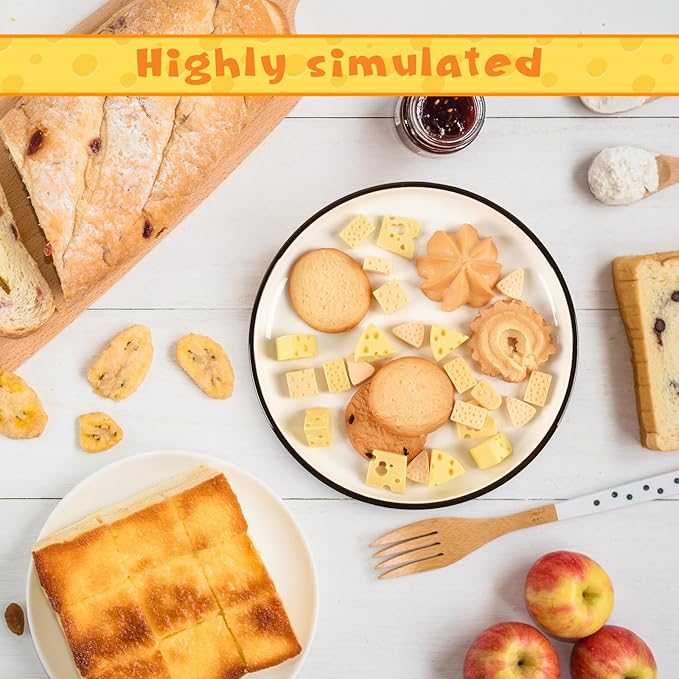 Luckforest Miniature Artificial Cheese, 60 Pcs 6 Styles Fake Cheese Resin Simulation Cheesecake Dessert Food Models for Dollhouse Kitchen Decoration DIY Accessory Photography Props