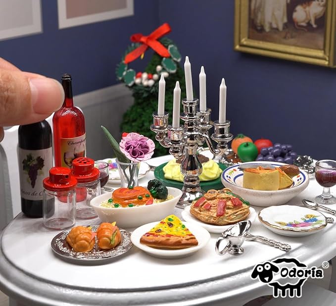 Odoria Dollhouse Bread and Milk Miniature: 1/12 Scale Baking Breakfast Wicker Basket Fairy Garden - Mini Farm Country Rustic Kitchen - Tiny Resin Food Realistic Props for Craft DIY