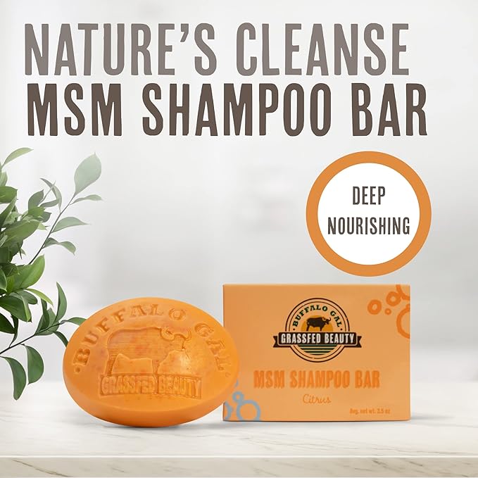 BUFFALO GAL MSM + Tallow Shampoo Bar – Hair Growth Solid Shampoo for Soft, Healthy Hair – pH Balanced, Sulfate-Free, Silicone-Free, Plastic-Free – Natural Essential Oil Scent
