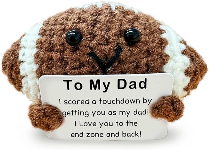Zelaxeyi Mini Handmade Crochet Football Birthday Gift for Dad, Emotional Support Football Son Daughter Gift for Dad, I Love You Decor for Father