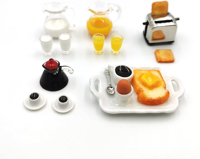 SXFSE Dollhouse Decoration Accessories, 1:12 Dollhouse Miniature Scene Model Milk Juice Coffee Bread Machine Breakfast Set
