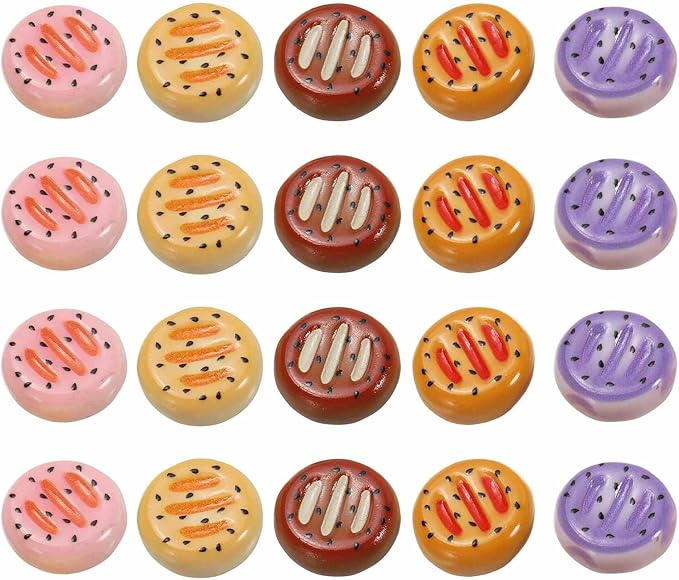 Dollhouse Miniature Food, Cute Mixed Round Cookies Figures Toys Mini Resin Foods Trinkets for Pretend Play Kitchen Cooking Game & Doll House Decor (Mixing Colors, 20pcs)