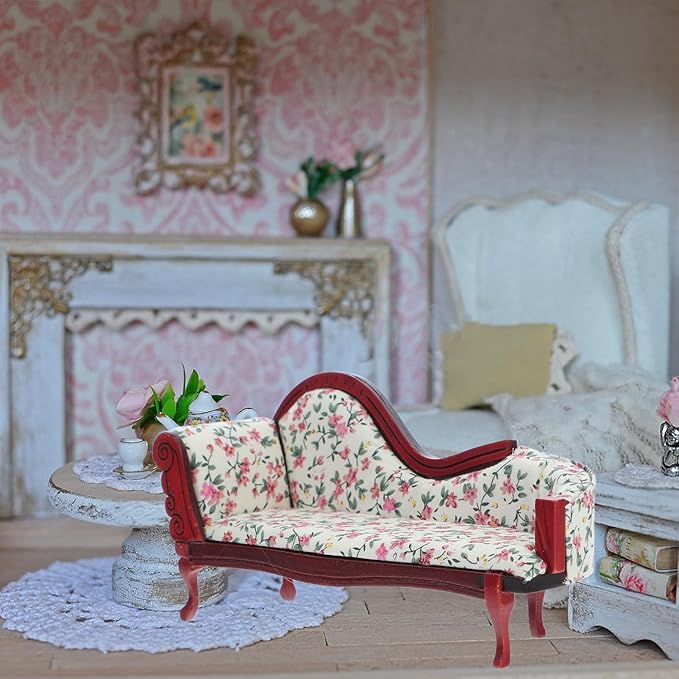 COHEALI Mini Doll House Furniture - 1 12 Scale Vintage European Style Sofa for Dollhouse Decoration and DIY Miniature Scenes