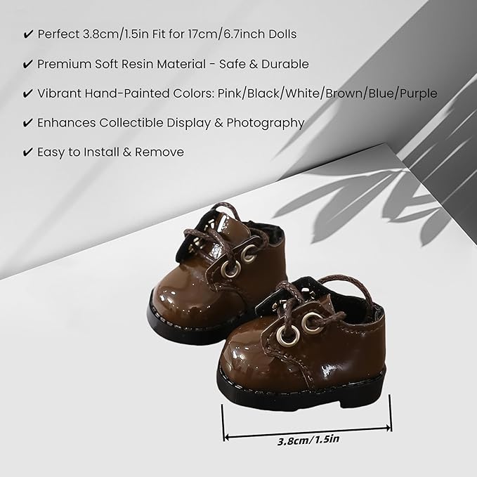Doll Shoes for Lu bubu 17cm Dolls(No Doll) , Mini Shoes Accessories, Cute PU Leather Shoes Suitable for 17cm Doll, Dress Up Doll Shoes Replacement Brown
