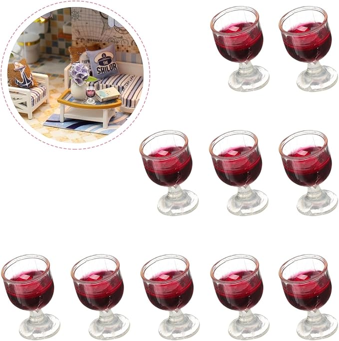NUOBESTY 10Pcs 1: 12 Wine Glasses Dollhouse Cocktail Glasses Mini Red Wine Drink Cups for Dollhouse Decors Kitchen Accessories Miniature Goblet