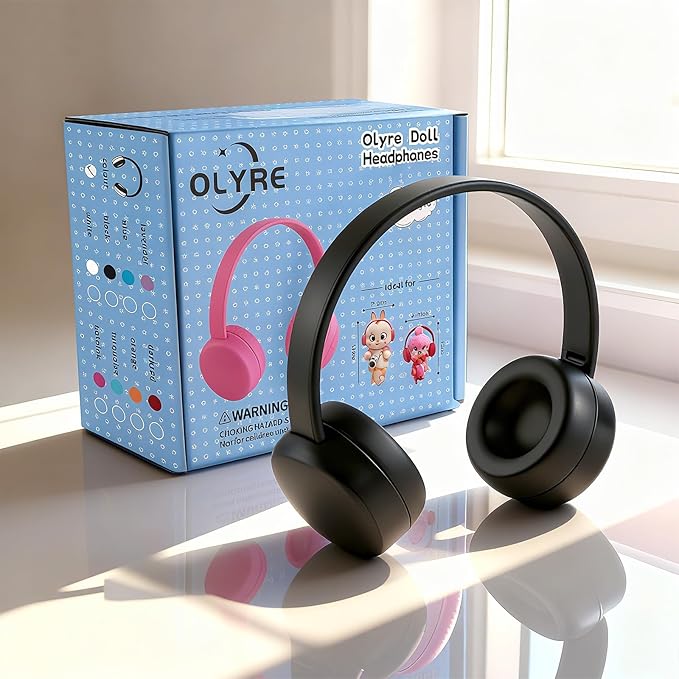 Olyre Doll Headphones for Dolls, Fits 17cm(6.69") Height Trendy Dolls or 1/6 BJDs, Miniature Headset Costume/Clothing Accessory (Doll Not Included) (Black)