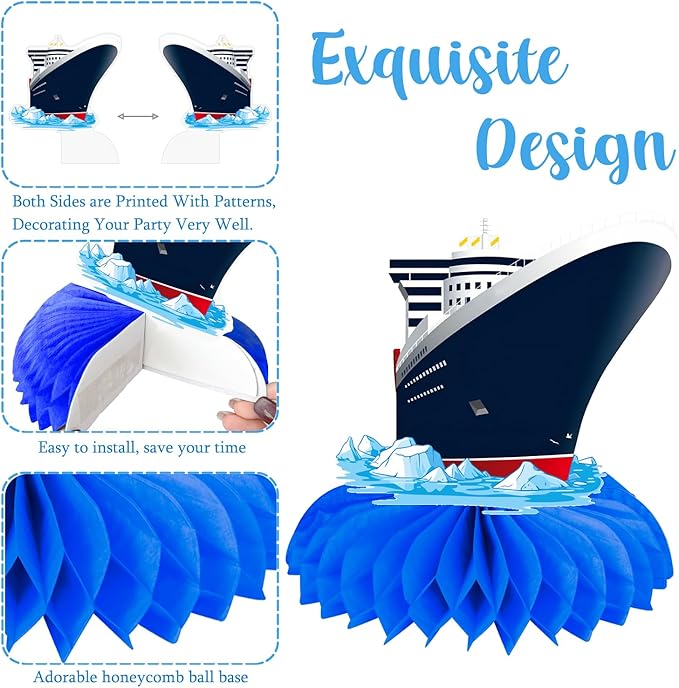 Nautical Ship Honeycomb Centerpieces 12Pcs Nautical Party Table Decorations Lighthouse Anchor Centerpieces Iceberg Sailor Birthday Party Decorations for Sailing Theme Party Supplies