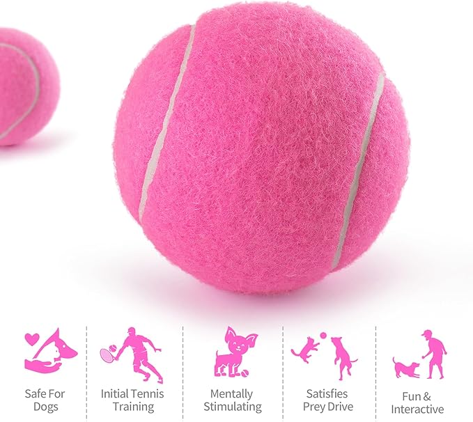 PHOEPET 6-Pack Tennis Balls for Beginner Training Practice- Bulk Dog Balls for Fetch Chew Toys(Pink)