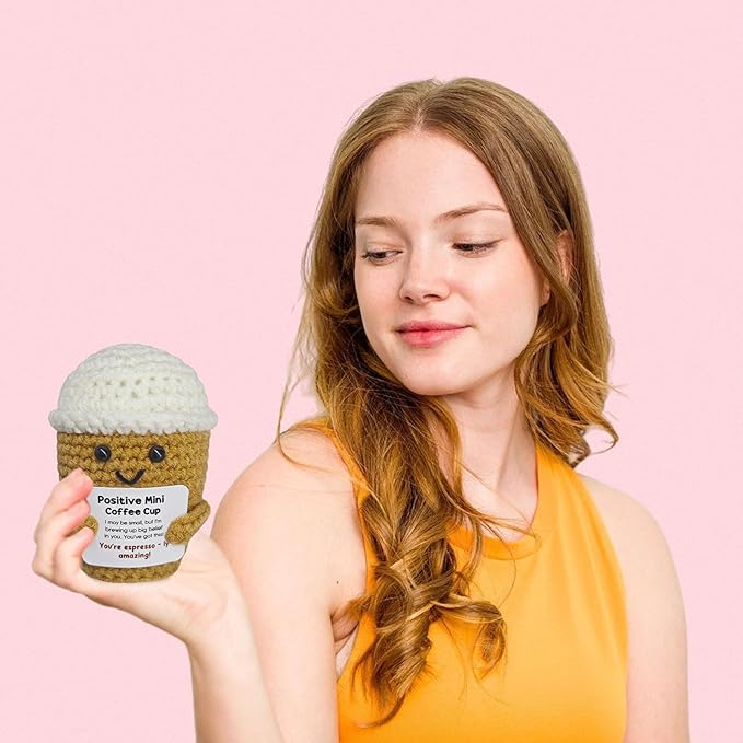 Funny Crochet Coffe Themed Gift - Unique Coffee Gifts for Women and Coffee Lover Gifts for Men,Valentine's Day Gift Idea with Emotional Support Coffe Mug,Office Desk Decor for Cofe Enthusiasts