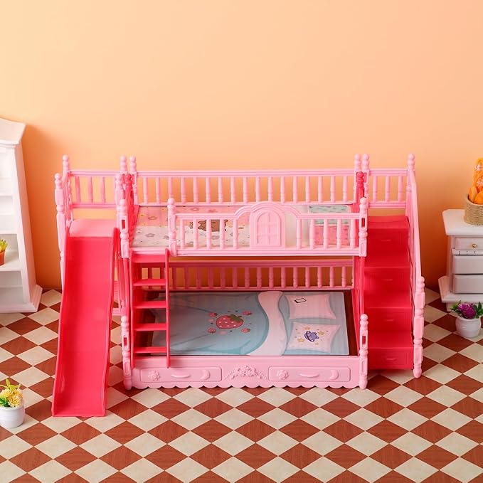 TOYANDONA Doll Bunk Bed Set Doll House Furniture Bunk Bed Ornament Miniatures Mini House Decoration Model Accessory Toy