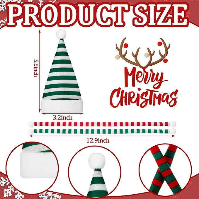 Geyoga 16 Pcs Mini Knit Doll Hat Valentines Day Small Santa Hat for Craft Winter Mini Snowman Hats and Scarf Tree Ornaments Snow Stripe Heart Wine Bottle DIY Decor Gifts