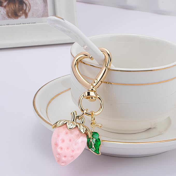 Wikavanli Cute Strawberry Keychain,Bag Charms,Kawaii Heart Flower Daisy Key chains Accessories Decor for Women Girls Purse