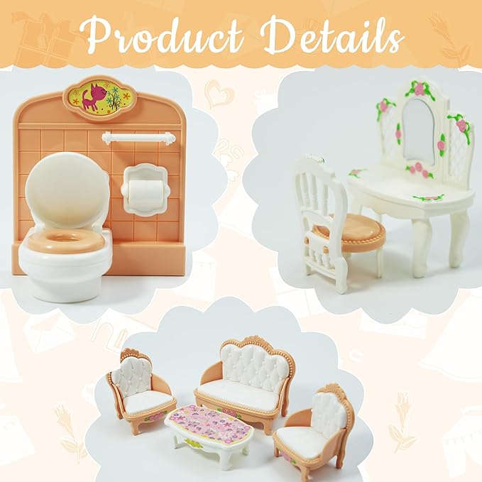 20 Pieces Doll House Furniture and Accessories Set Dollhouse Furniture Set Mini Dollhouse Furniture 1 12 Scale Bedroom Living Room Bathroom Furniture Accessories (Yellow)