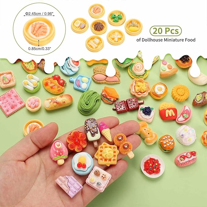 Dollhouse Miniature Food, Cute Mixed Steamer Basket Figures Toys Mini Resin Foods Trinkets for Pretend Play Kitchen Cooking Game & Doll House Decor (Mixing Colors, 20pcs)