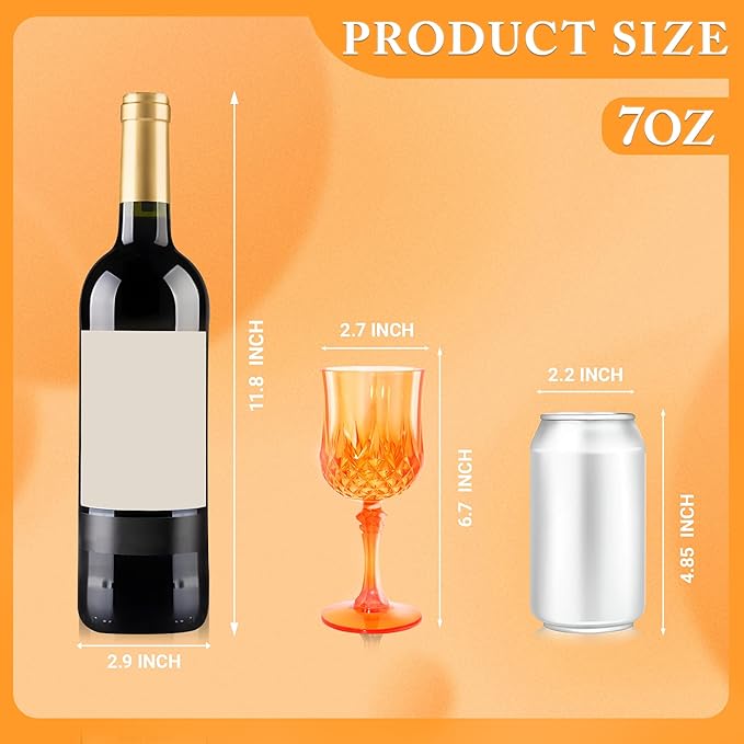 LEYIQU Plastic Wine Glasses, Plastic Goblets Vintage Style Cordial Drinking Glasses for Valentine’s Day, Wedding Reception, Grand Event Party Supplies (12, Pumpkin orange)
