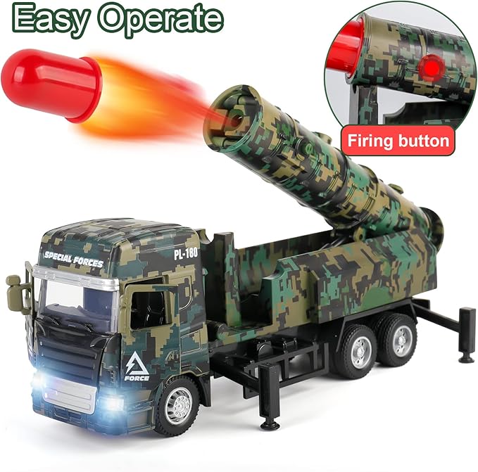 Missile Truck for Boys, Military Toys Vehicle with Lights & Sounds, Pull Back Army Toy Car Gift for 3 4 5 6 7 8 Year Old Boys Kids