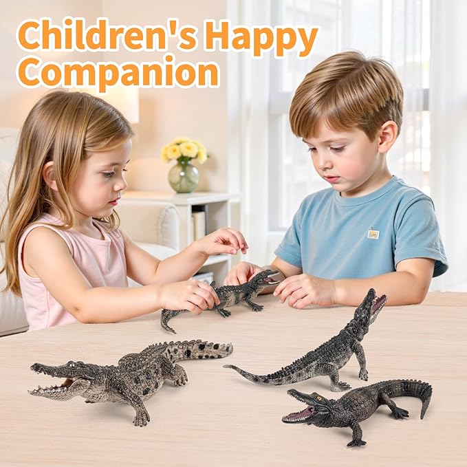 4PCS Safari Alligator Crocodile Animal Toy Figurines, Realistic Plastic Animal Figures for Kids,Includes Caiman & Nile Crocodile and 2 Alligators, Party Favors Cake Toppers for Boys Girls
