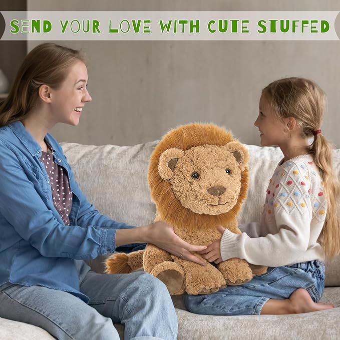 4Pcs Lion Plush Toy, 17.7" Mother Lion Stuffed Animal with 3 Cute Baby Lions, Wild Animal Stuffed Toy for Kids Boys Girls, Safari Animal Plushies Gift for Christmas Birthday Baby Shower