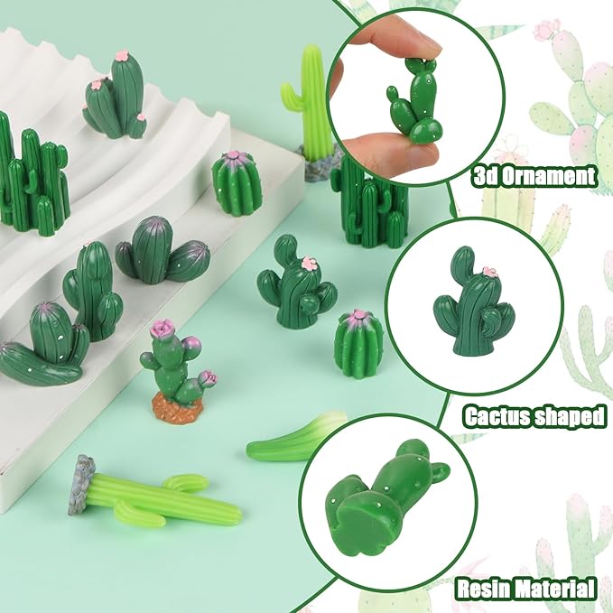 BENOSPACE 48Pcs Mini Cactus Figurines Miniature Artificial Green Cacti Statue Resin Succulent Plant for DIY Fairy Garden Plant Pot Bonsai Craft Accessories Cake Topper Micro Landscape Decors