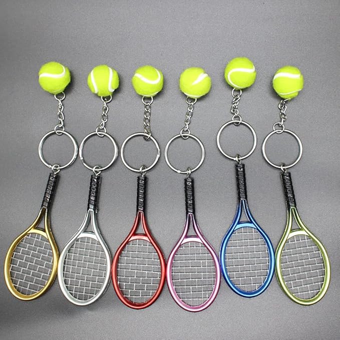 JINZHOUFZ Color Mini Tennis Racket with Ball Keychain Key Ring