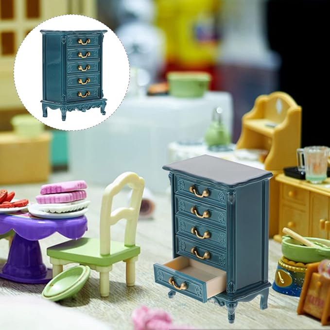 Toyvian Dollhouse Cabinet Miniature Drawer Cabinet 1:24 Scale Mini Wood Cabinet Wooden Storage Dresser for Dollhouse Furniture Pretend Play Props