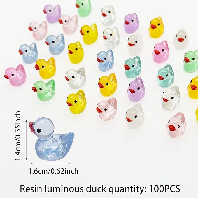 Cayway Mini Resin Duck 100 PCS Little Ducklings Glow in The Dark for Miniature Fairy Garden Decoration Accessories Micro Landscape