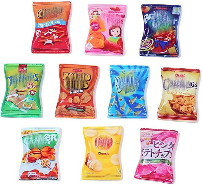 Miniature Snack Bag Set, 10-Piece Plastic Dollhouse Decor Accessories, Multicolor Display Pieces, for Hobbyists & Collectors