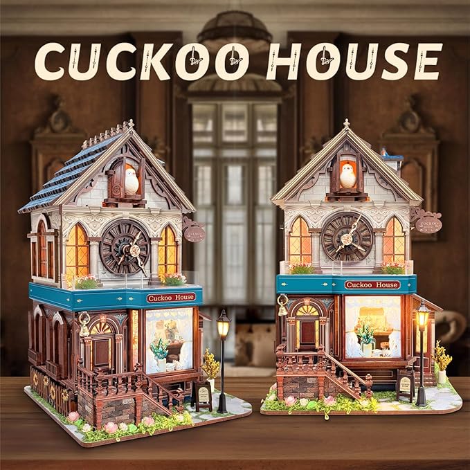 3D Wooden Puzzles for Adults DIY Mini House Model Kits to Build, Room Home Decor 3-d Puzzle Wooden Clock Craft Kits Miniature House kit Gifts for Family, Friends- Cuckoo House (SQ-61)