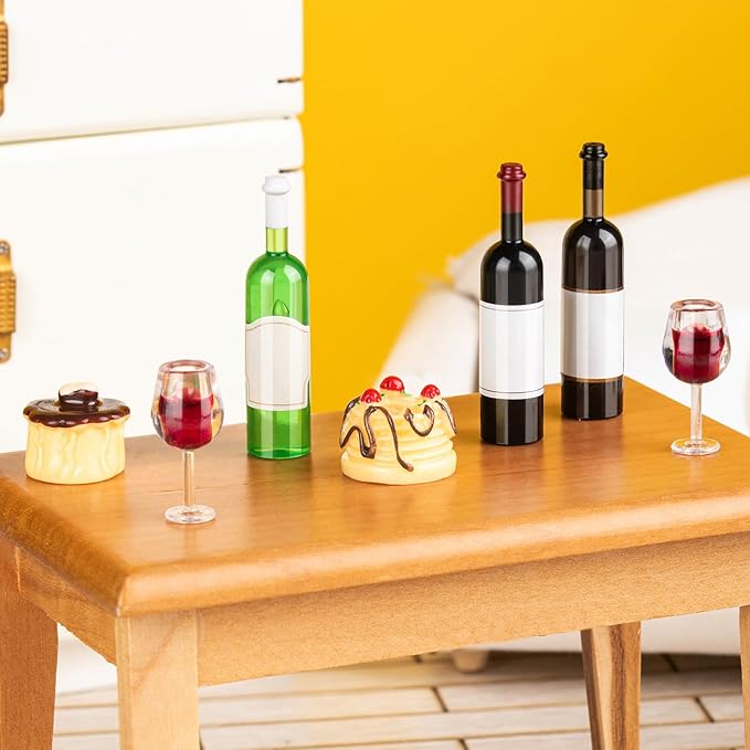 48Pcs Mini Wine Bottles, 1:12 Scale Miniature Red Wine Bottle, Dollhouse Miniature Bottles, Mini Cocktail Glasses Drink Cups for Dollhouse Kitchen Decoration Accessories
